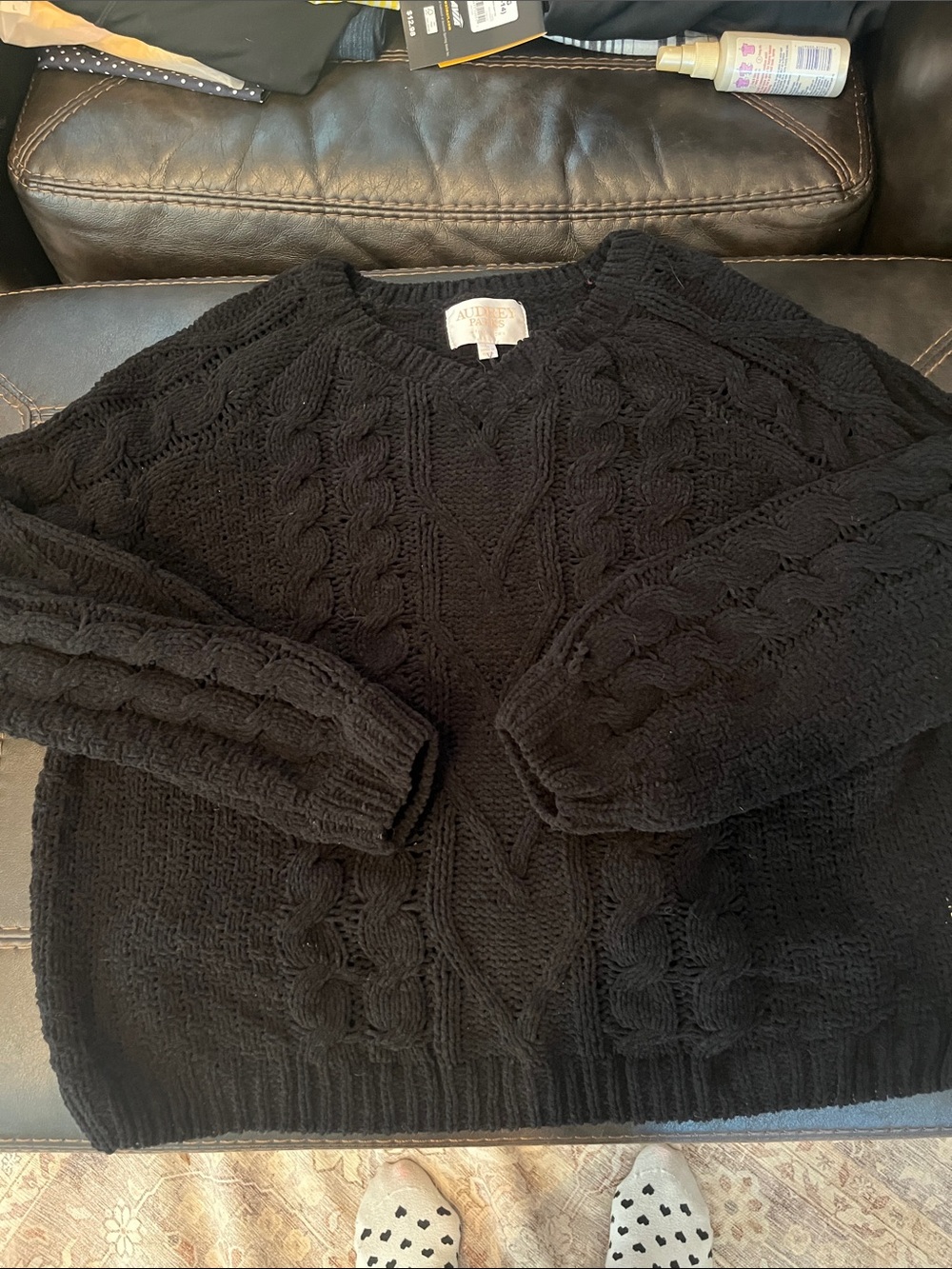 Aubrey Black Cable Knit V-Neck Sweater